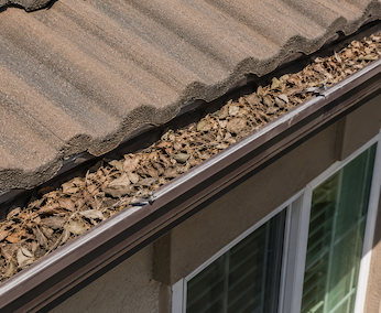 Leaf debris in rear gutter